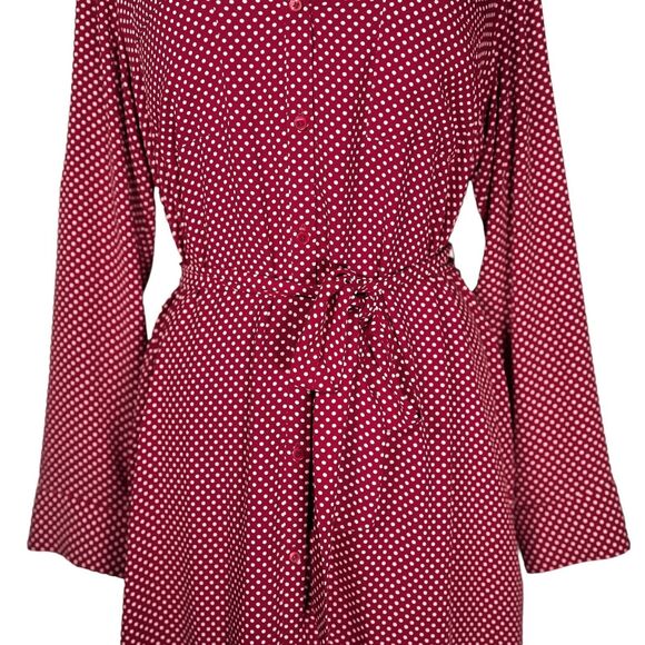 Express Women's Shirt Dress Button Up Red White Polka Dot Belted V-Neck Lined L - Picture 5 of 9